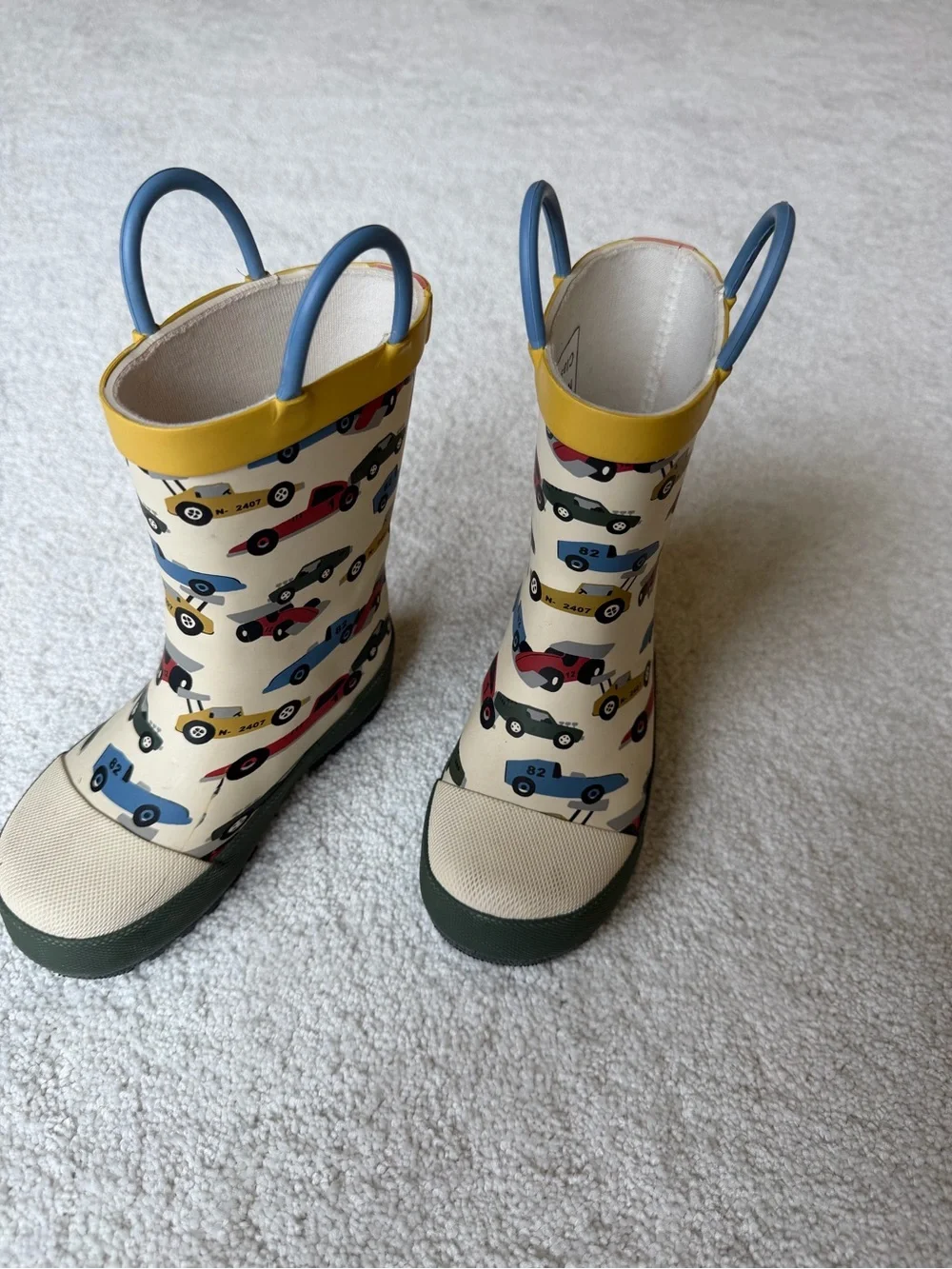 Next kids Rain Boots with Racing Car Print - Yellow Trim